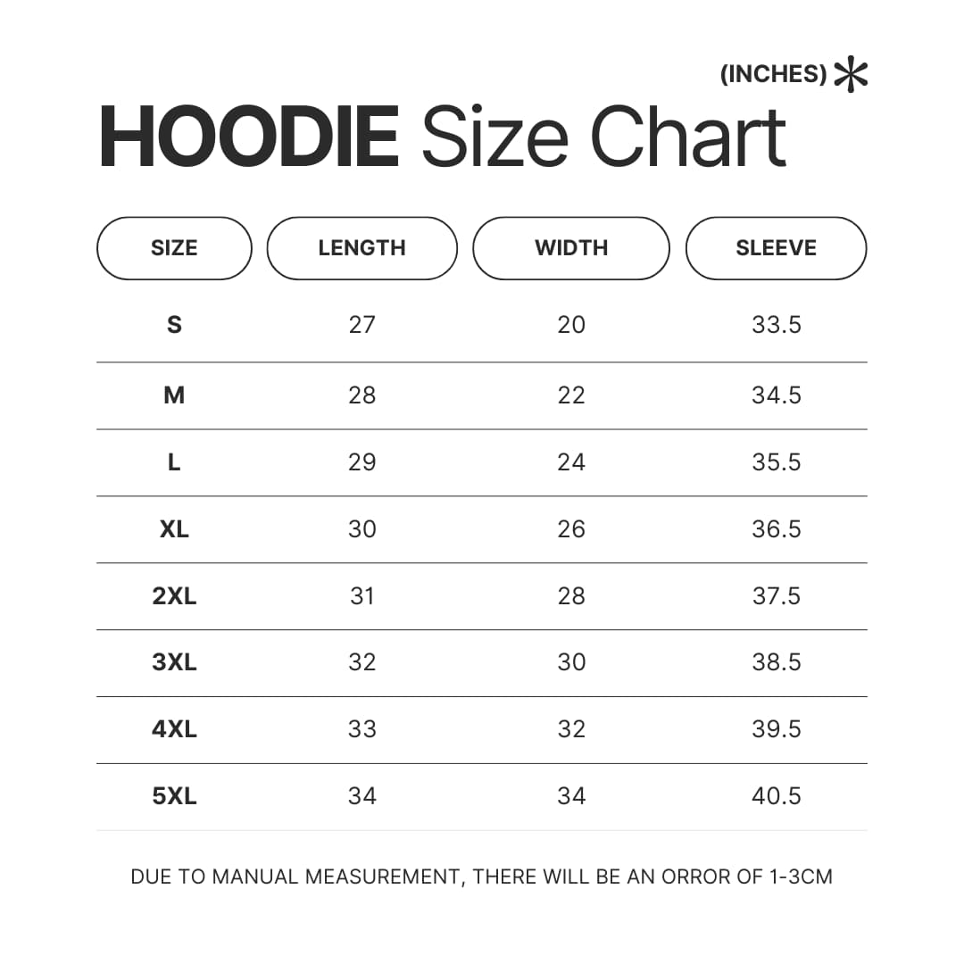 Hoodie Size Chart - Pochacco Store