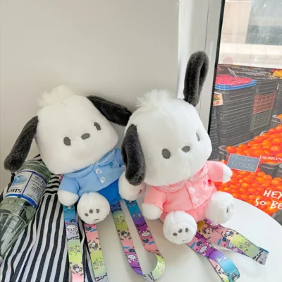 Pochacco Plush Doll Bag Sanrio Kawaii Plush Handbags Outdoor Decoration Pouch Girl Heart Furry Backpacks Christmas 1 - Pochacco Store