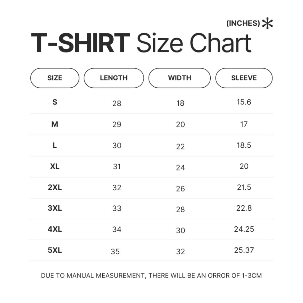 3D T shirt Size Chart - Pochacco Store